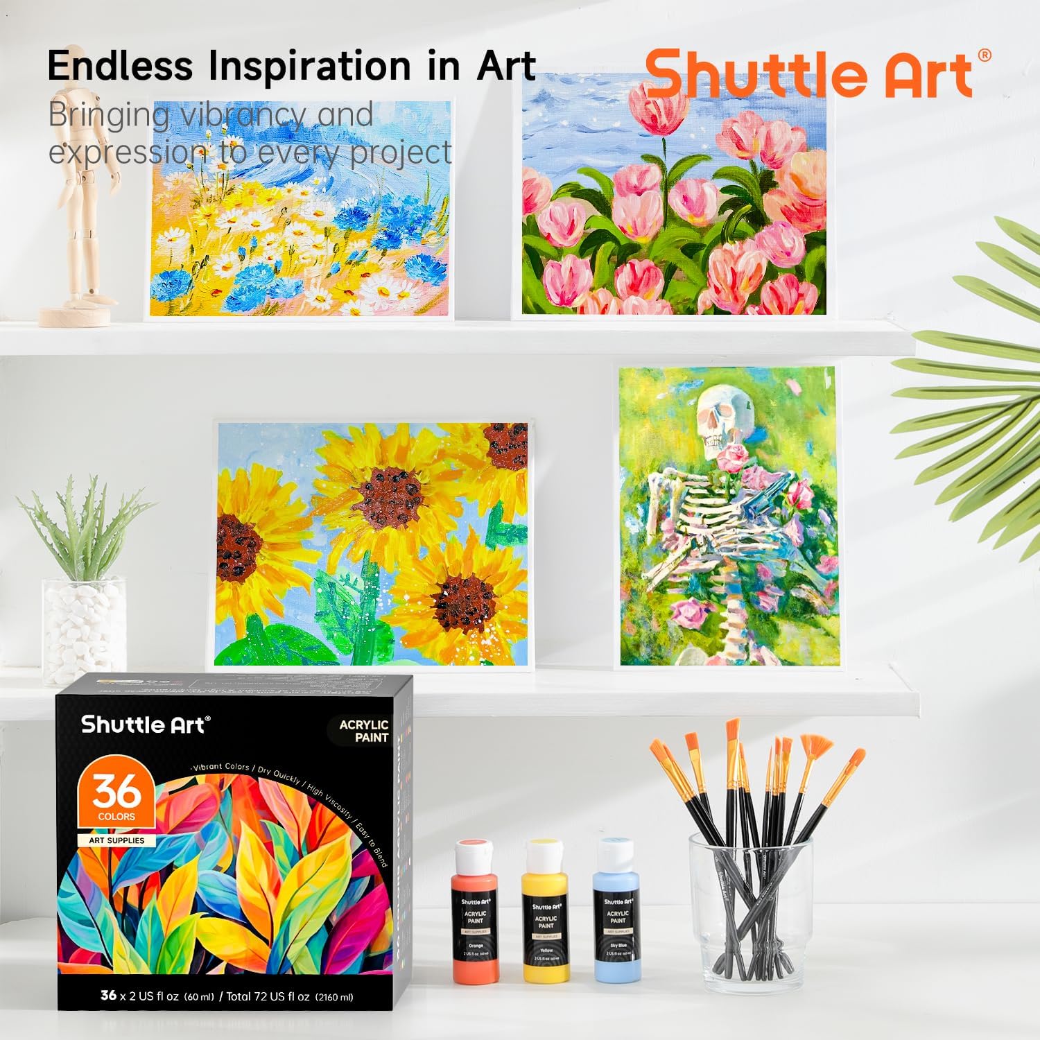 Shuttle Art Acrylic Paint Set with Brushes & Palette, 36 Colors photo 2