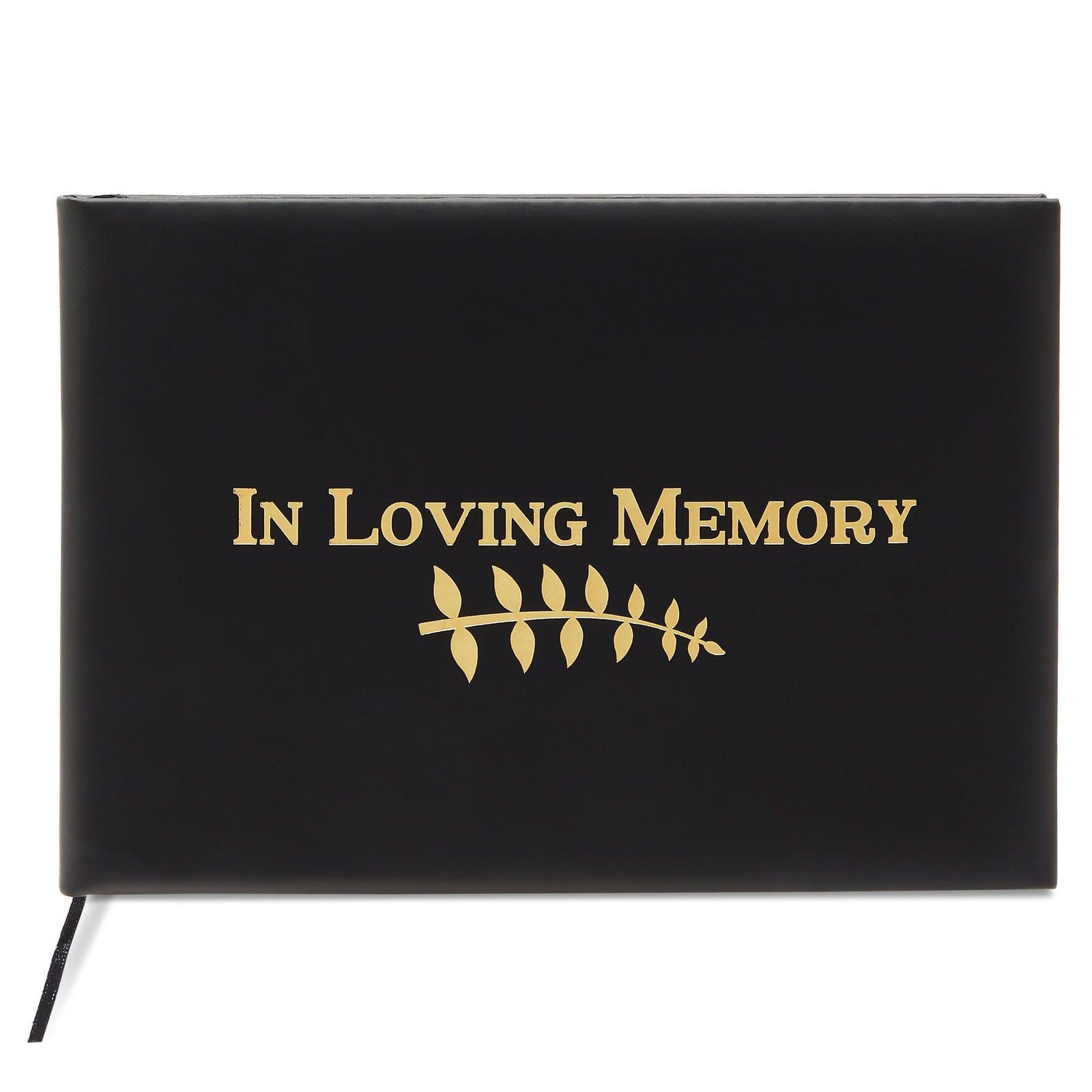 Black Funeral Guest Book for Memorial Service, Gold Foil In Loving