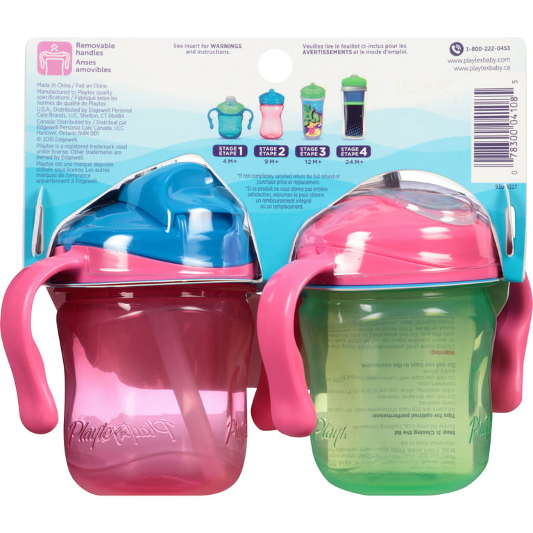 Playtex Sipsters Stage 1 Straw and Spout Trainer Sippy Cup 6oz 2-Pack Assorted Colors