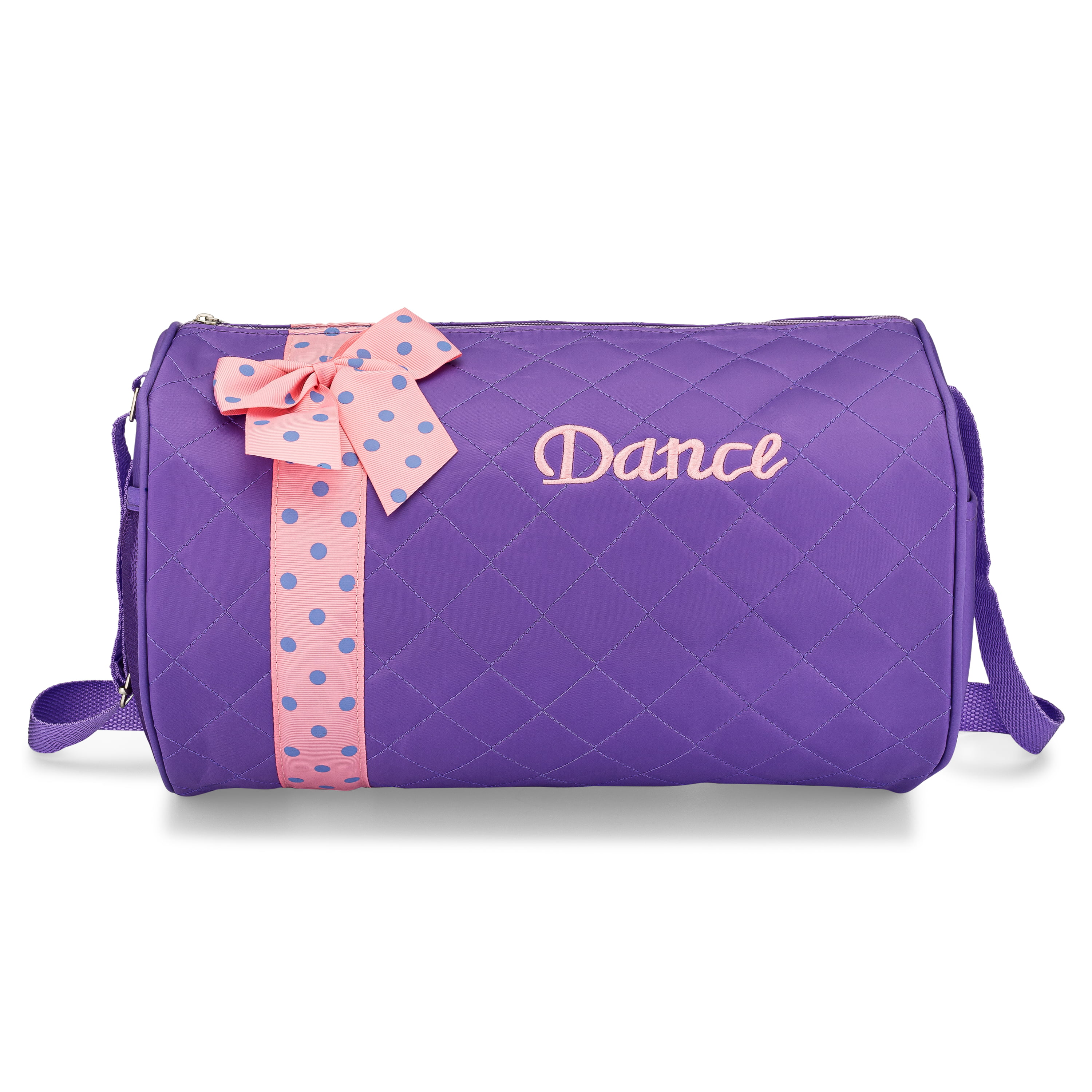 I LOVE DANCING DUFFEL BAG Zipper Fabric Bows Tote Purple Girl Child Tween Dancer