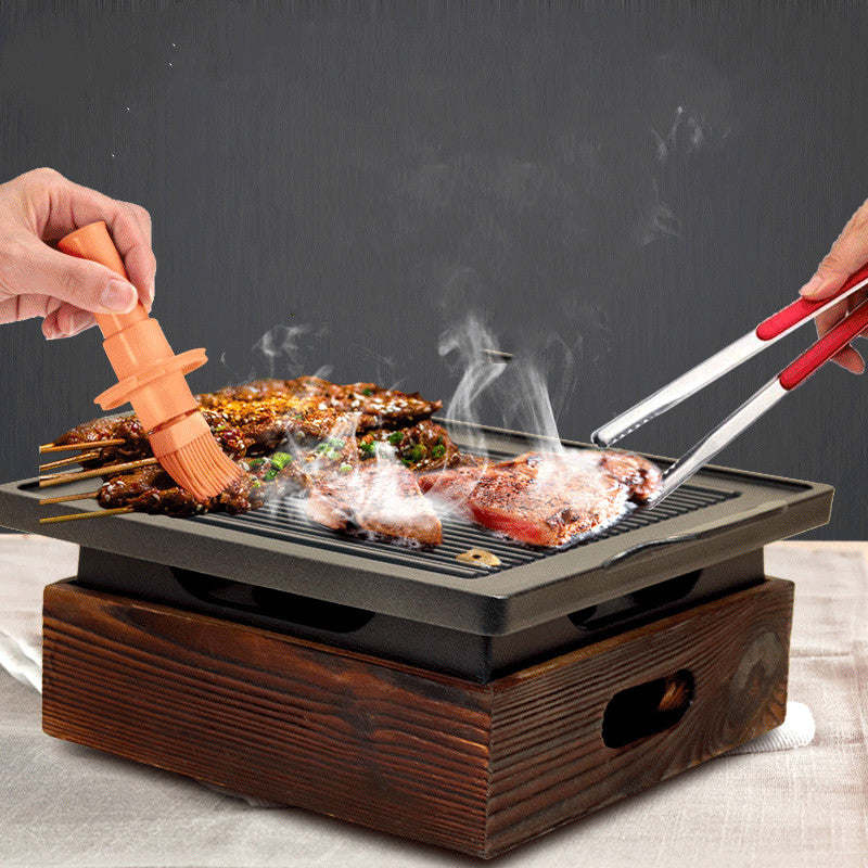 GDFIH Wooden Seat Korean Style Grill Pan Grill Household Smokeless