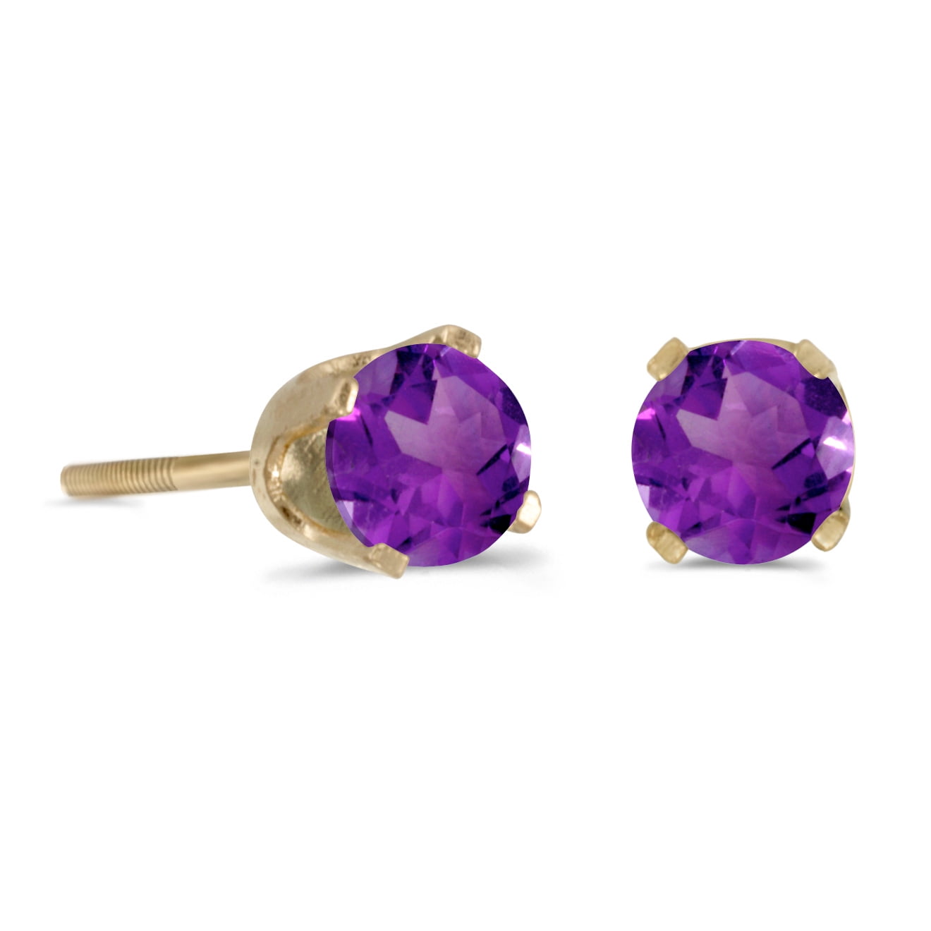 14k Yellow Gold 3mm Round Simulated Amethyst Stud Earrings 
