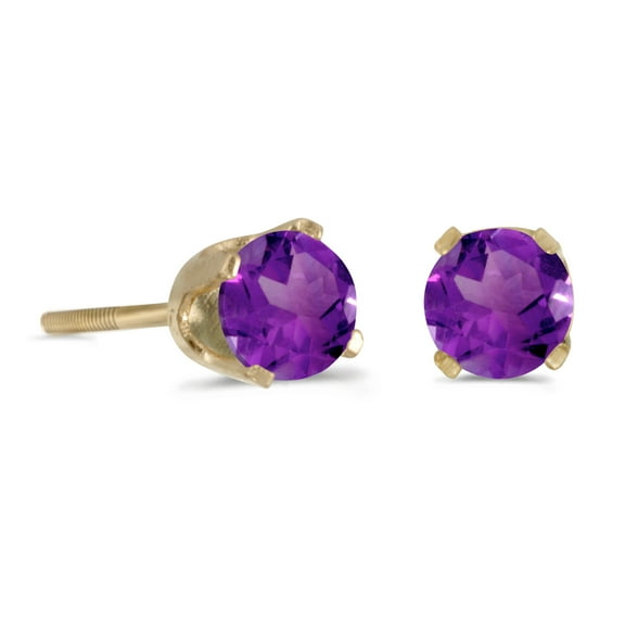 14k Yellow Gold Round Amethyst Screw-back Stud Earrings