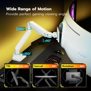 ARES WING Heavy Duty Ultrawide Monitor Arm with USB-A & USB-C for 17-49 Screens, Adjustable Gas Spring Monitor Arm Desk Mount with Clamp & Grommet Base, Holds up to 44 lb, White