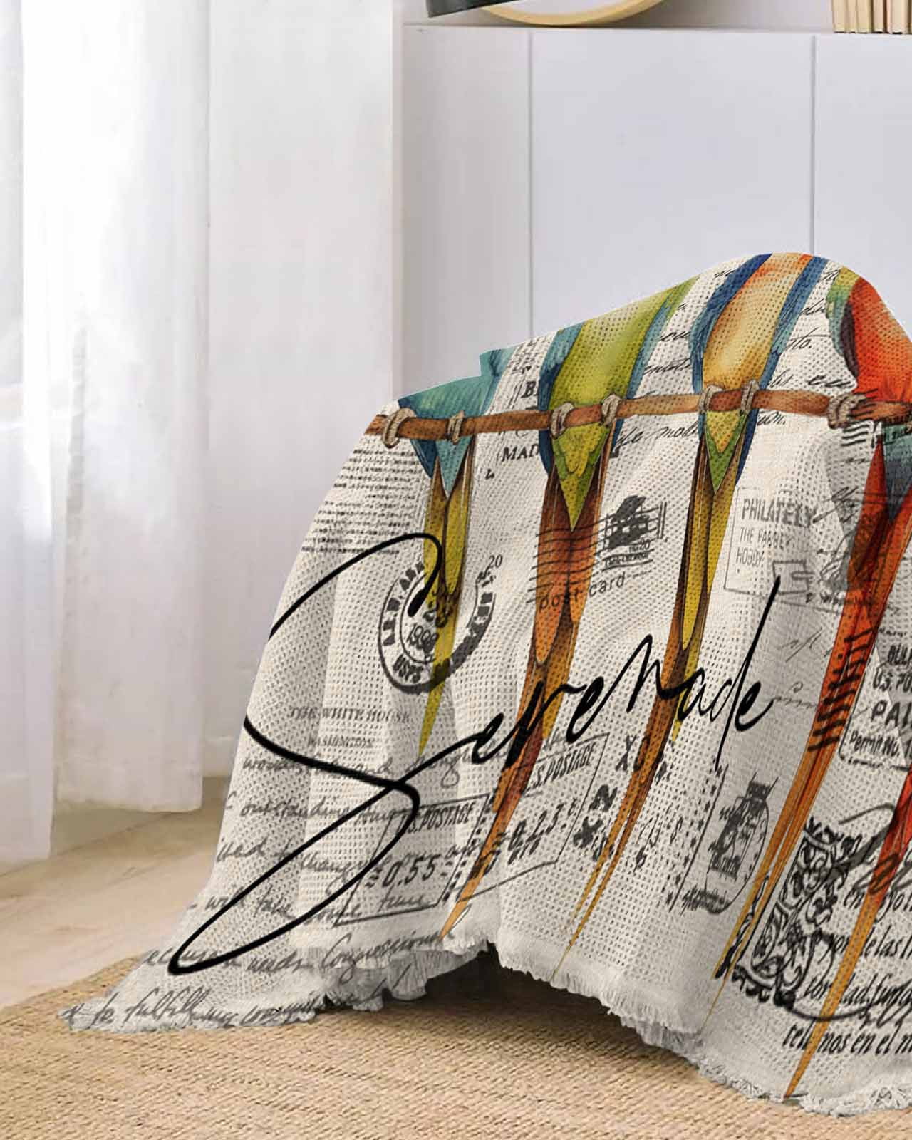 Parrots Beige Sofa Couch Covers for Dog,Washable Sofa Throw Cover Single Slipcoverfor Armchair,Vintage Colorful Tropical Animal Bird Newspaper Couch Protector Towel Blanket Medium 71x91