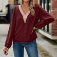 thumbnail image 4 of Diufon Long Sleeve Tops for Women Lace Patchwork V Neck Blouses Fall Casual Solid Color Tunics, 4 of 7