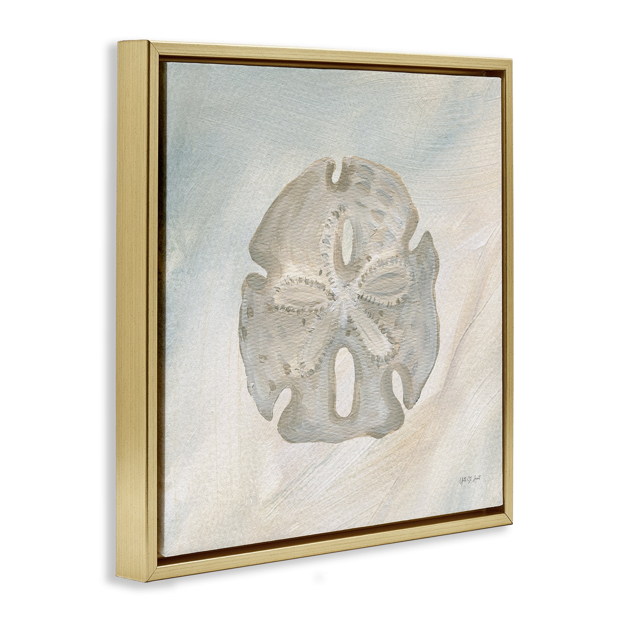 Stupell Industries Sand Dollar over Beige Coastal Painting Gold Floater Framed Canvas Art Print Wall Art, 25 x 25