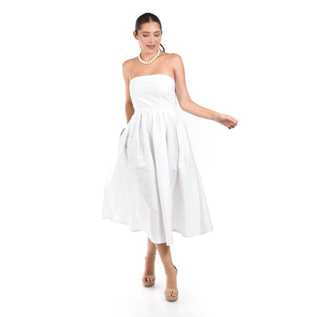 Vestido Strapless de corte midi Roman Fashion /Juvenil, 14387 (Blanco) blanco M