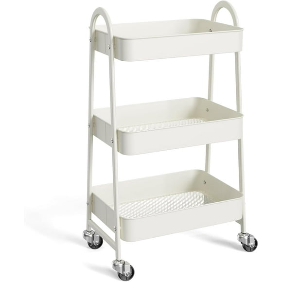 3 Tier Rolling Storage Cart, Utility Storage Organizer, Mobile Shelving with 3 Storage Baskets for Kitchen, Bathroom, Laundry Room