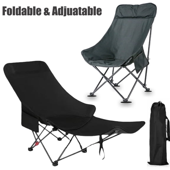 SUSUZI Camping Chair with Footrest, Folding Reclining Lounge Chair with Adjustable Backrest, Portable Outdoor Chair with Cup Holder & Side Pocket for Beach, Patio, Lawn, Camping