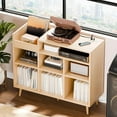 thumbnail image 3 of Cozy Castle Record Player Stand, Turntable Shelf with Vinyl Storage up to 500 Albums, Vinyl Record Player Shelf with Power Outlet Sideboard Buffet Cabinet with Storage Accent Cabinet, Oak, 3 of 9