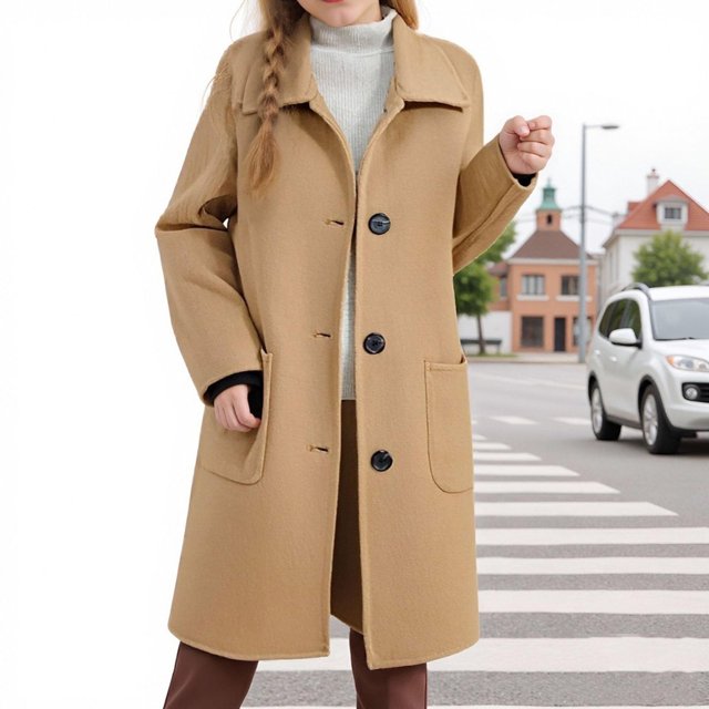 Blekii Girls Notch Lapel Trench Coat, Girls Notch Lapel Trench Coat, Single Breasted Long Jacket with Pockets, Warm Overcoat for Fall Winter Single Breasted Long Jacket Fall Wear, Winter Wear,
