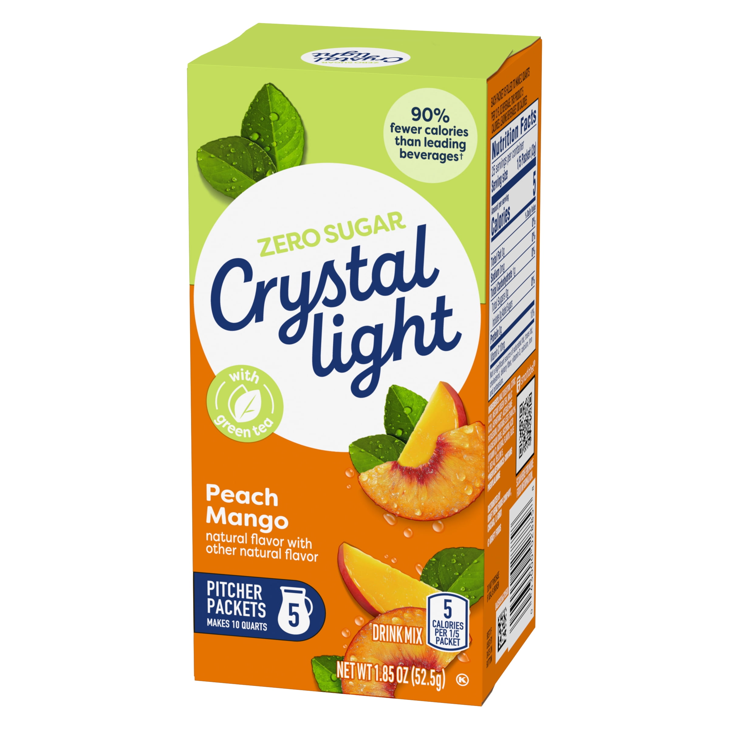 Crystal Light Drink Mix, 5 Pitcher Packets, for Flavorful Hydration and Shareable Refreshment, Peach Mango Green Tea Natural Flavor with other Natural Flavor, Made with Green Tea, 1.85 oz