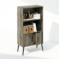 thumbnail image 5 of Furinno Mid-Century Open Display Shelves & Storage Cabinet with Wooden Legs, French Oak Grey, 5 of 6