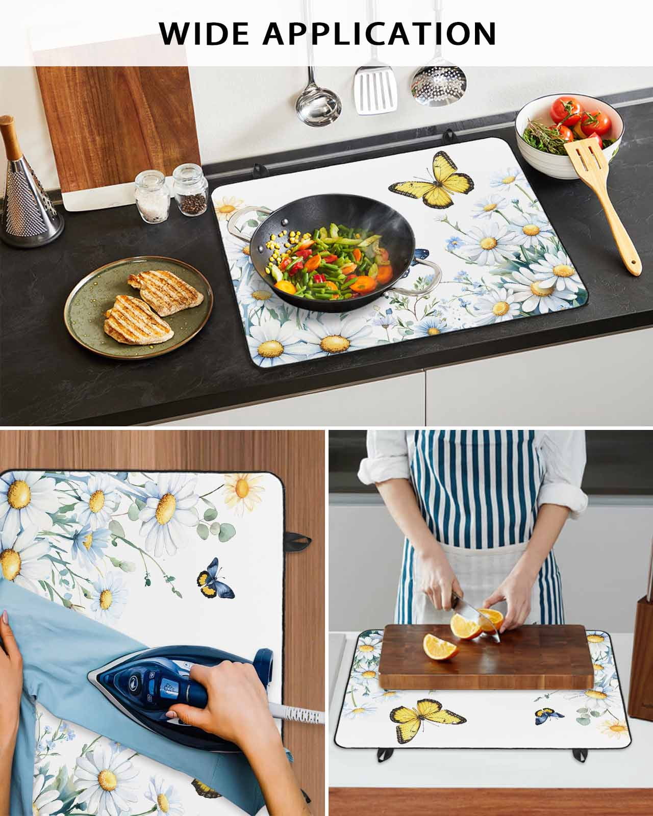 nqOlkjepod Large Induction Cooktop Protector Mat 36"x21", Butterfly Spring Floral Stove Top Covers for Electric Stove, Daisy Flowers Botanical Country Stove Burner Cover Mats, Glass Top Stove Cover