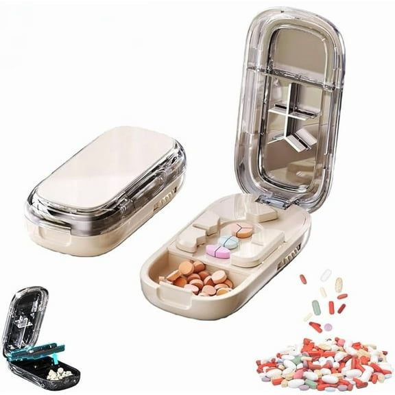 Portable Pill Cutter, Professional PillCutter for Small or Large Pills, Adjustable Pills Cutters Splitter Halves, Pill Cutter 1/4, Easy to Use for Travel (Beige)