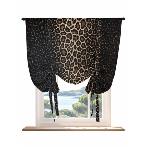 Leopard Print Tie Up Curtains for Windows 54 Inch Length Balloon Curtains Kitchen Adjustable Balloon Window Shade Chic Abstract Black Brown Animals Texture Tie Up Bathroom Curtain Window 42"x54"