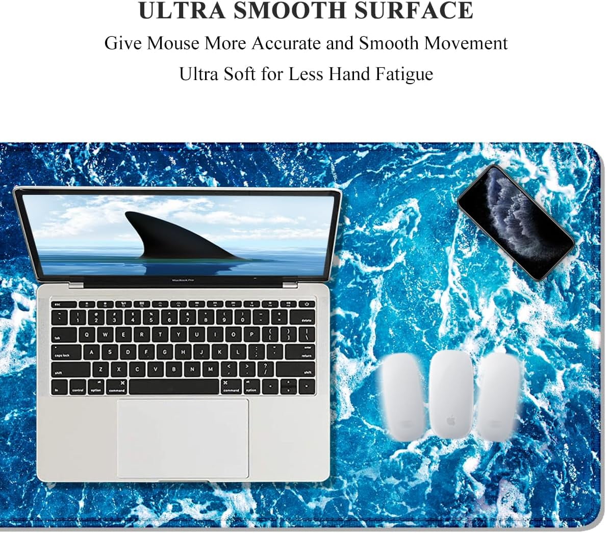 Large Mouse Pad, XXL Desk Pad, Extened Mousepad 31.5" x 11.8", Non-Slip Rubber Base, Stitched Edges, Superior Surface, Gaming Keyboard Mat, Waterproof Desk Pad, Beautiful Ocean