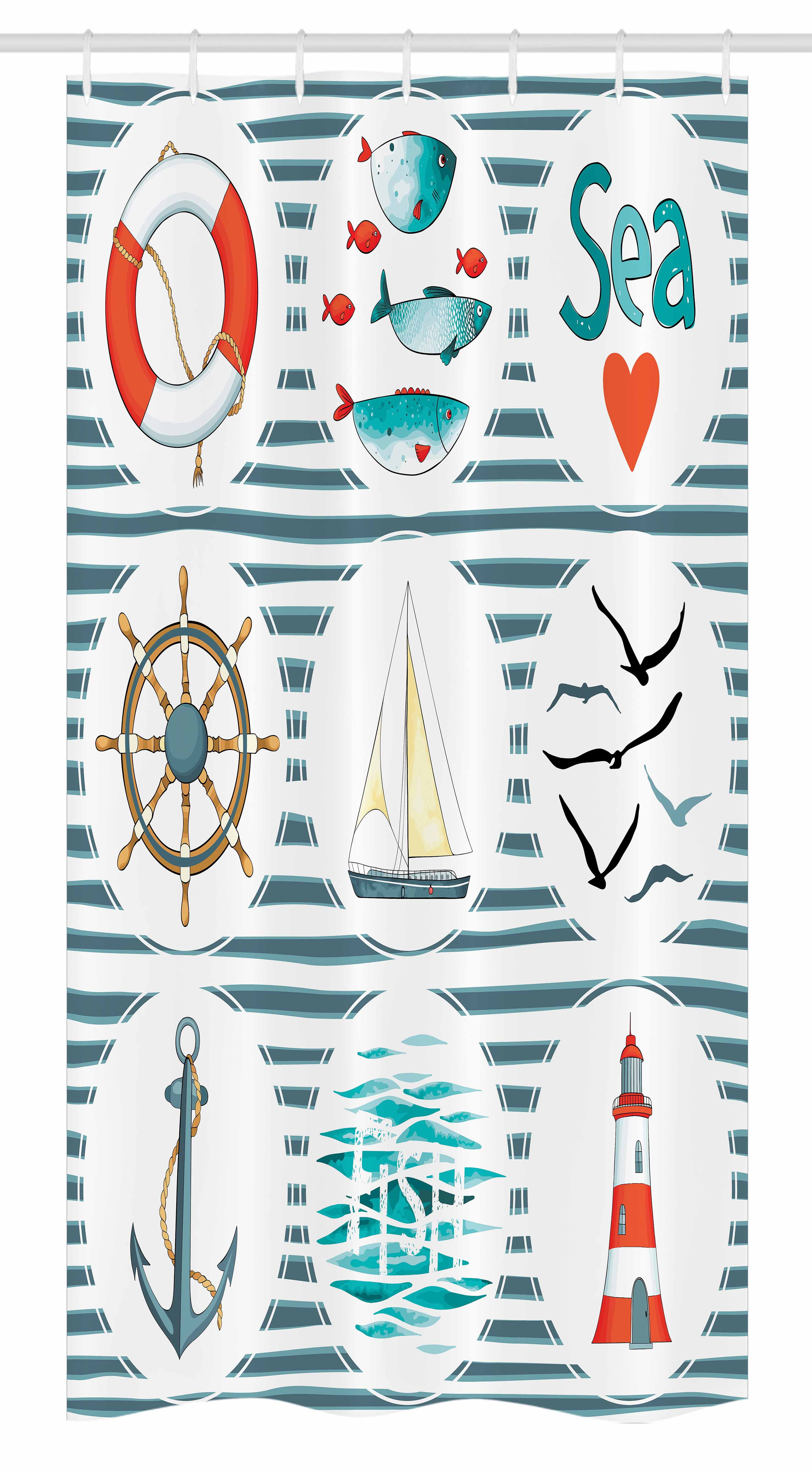 Home Garden Boat Porthole Ocean Nautical Sea Fabric Shower