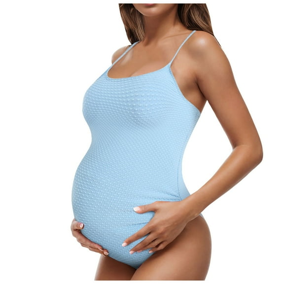 Xudanell Maternity Swimsuit One Piece Maternity Bathing Suit V Neck Adjustable Shoulder Strap Pregnancy Summer Swimwear Sexy Bathing Suit (Blue,S)