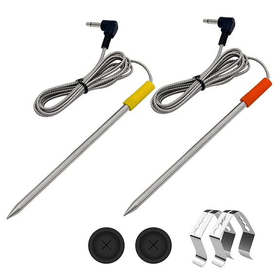 YAOAWE 2-Pack Meat Temperature Probe Replacement for Oklahoma Joe's, Z Grills, Cuisinart Wood Pellet Grills and Smoker, with Probe Grommet and Probe Clip