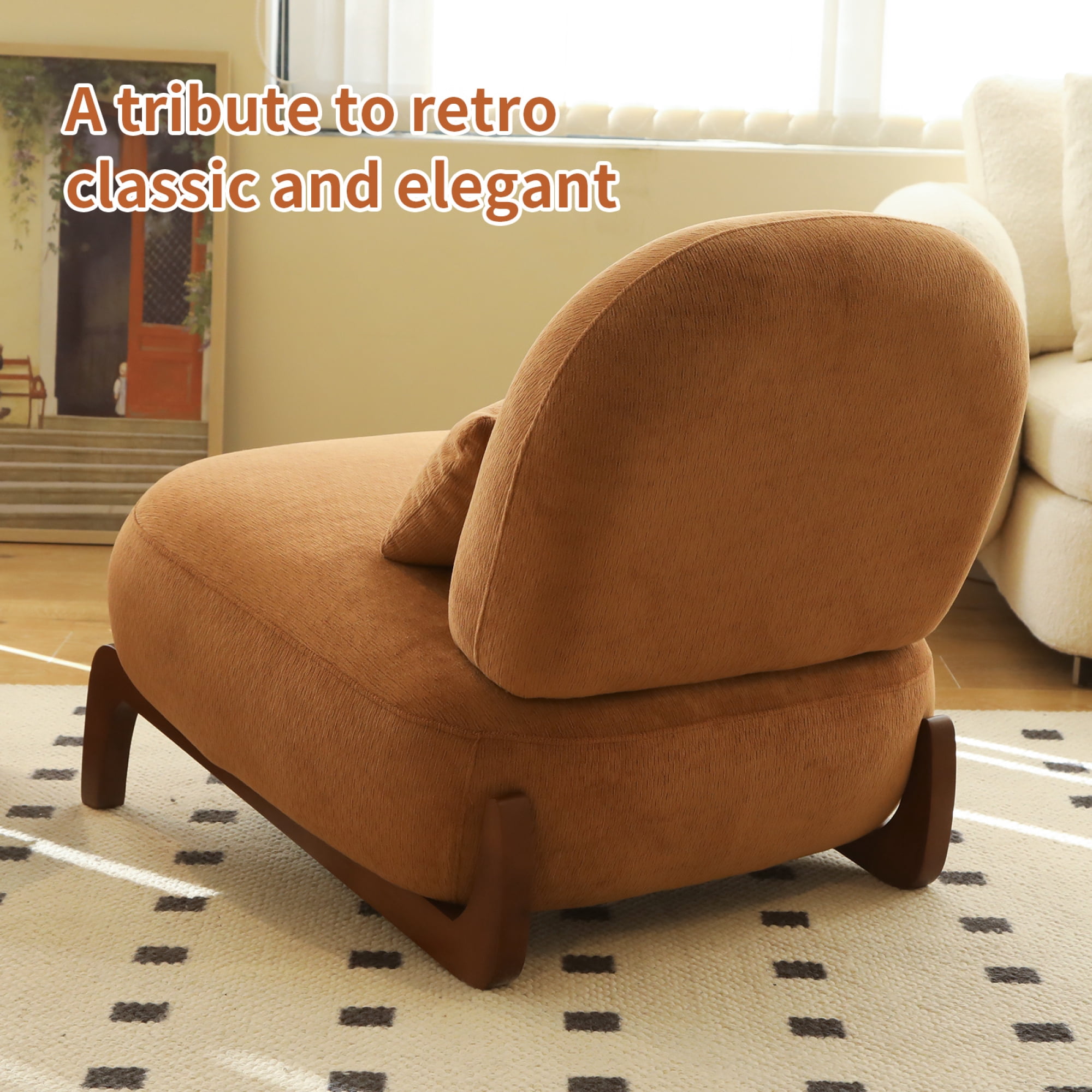 Leumius Accent Chair with Solid Wood Legs and Soft fabric Cushion, Cozy Bedroom Chair, Comfy Armless Reading Chair for Apartment Waiting Room Balcony Caramel