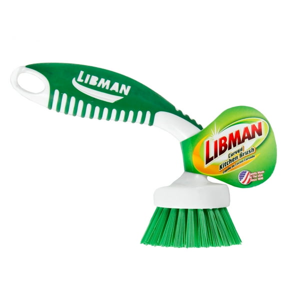 Libman Kitchen Scrub Brush Curved Handle Green & White
