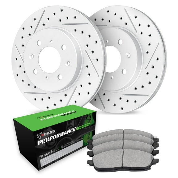 R1 Concepts Drilled and Slotted Carbon Coated Disc Brake Rotor Set with Performance Sport Pads WBSN1-59016