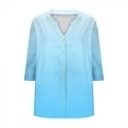 thumbnail image 5 of JGGSPWM Womens 3/4 Sleeve Button Down Shirts Cotton Linen Long Sleeve Tops Gradient Color V Neck Casual Loose Fit Blouses Blue S, 5 of 5