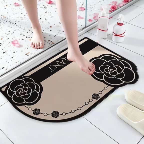 RXIRUCGD Valentine's Day Themed Flower Shape Diatom Mud Mat High Absorbency Rubber Backing Bath Rug Non-Slip Floor Mat for Bathroom Laundry Room Dirt Resistant Decorative Carpet Home Decor