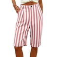thumbnail image 5 of Striped Shorts Women High Waisted Knee Length Bermuda Shorts Summer Beach Vacation Casual Loose Fit Shorts with Pockets Pink, 5 of 8