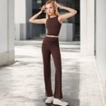 thumbnail image 4 of Women's High-Waisted Flare Pants with Twist Knot Detail - Small, Brown, 4 of 6