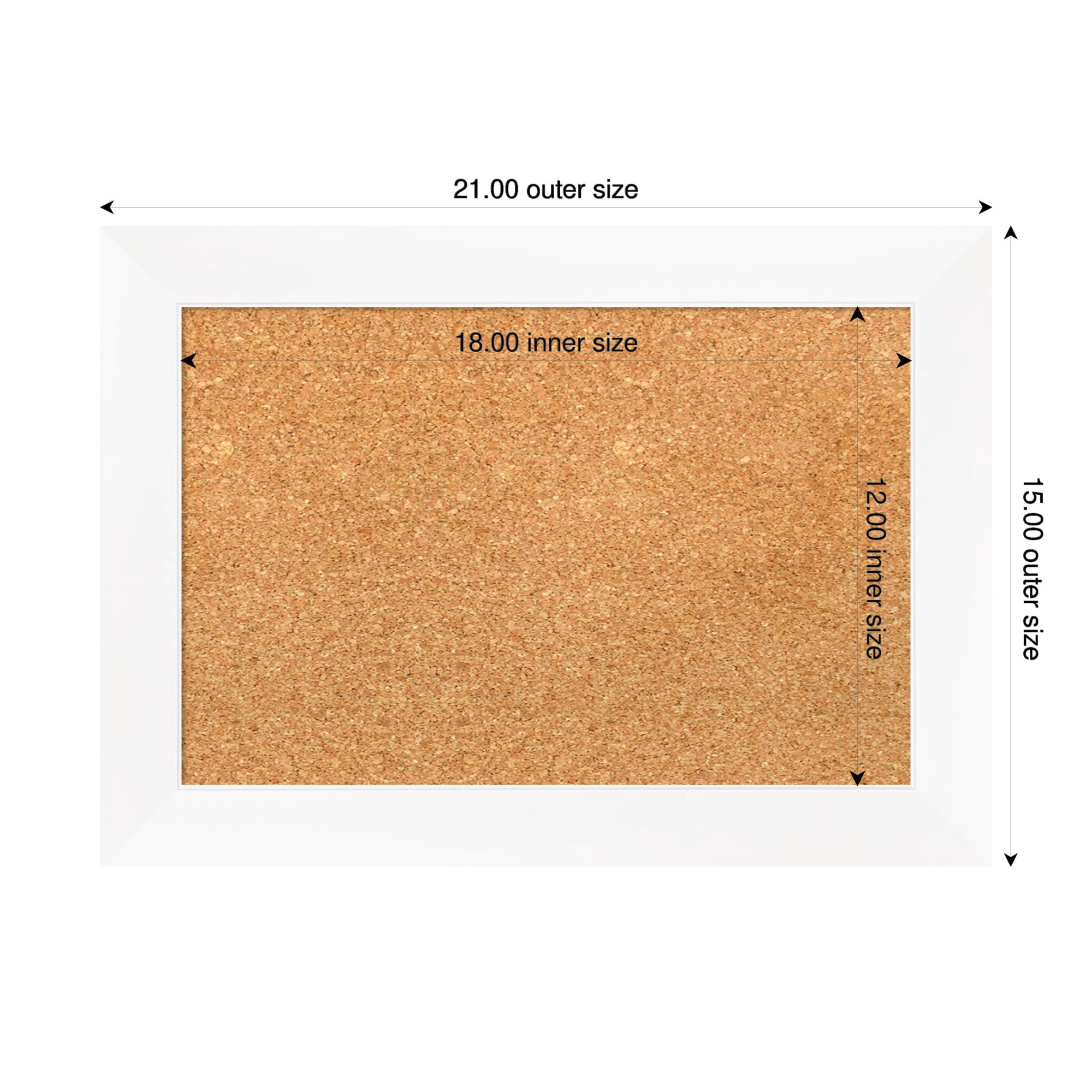 Amanti Art Natural Cork Board Framed Cabinet White Narrow Bulletin Board 21 in. x 15 in.