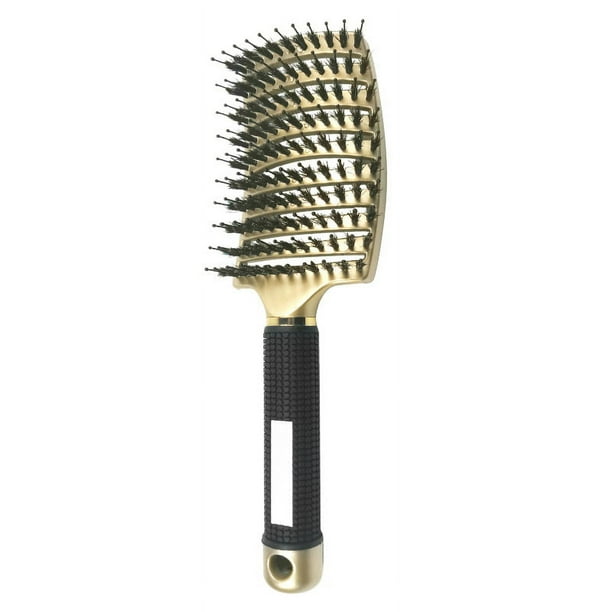 Cepillo para el cabello Peine para masaje del cuero cabelludo Cepillo para el cabello Cerdas Nylon Mujeres Mojado Rizado Desenredar cepillo para el cabello para salón Peluquería Herramientas de peinado dorado oso de fresa Electrónica