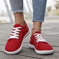 thumbnail image 3 of Women's Walking Shoes Mens Round Toe Classic Lace up Flat Canvas Shoes Antislip Low Top Fashion Sneakers Red Size 8.5, 3 of 9