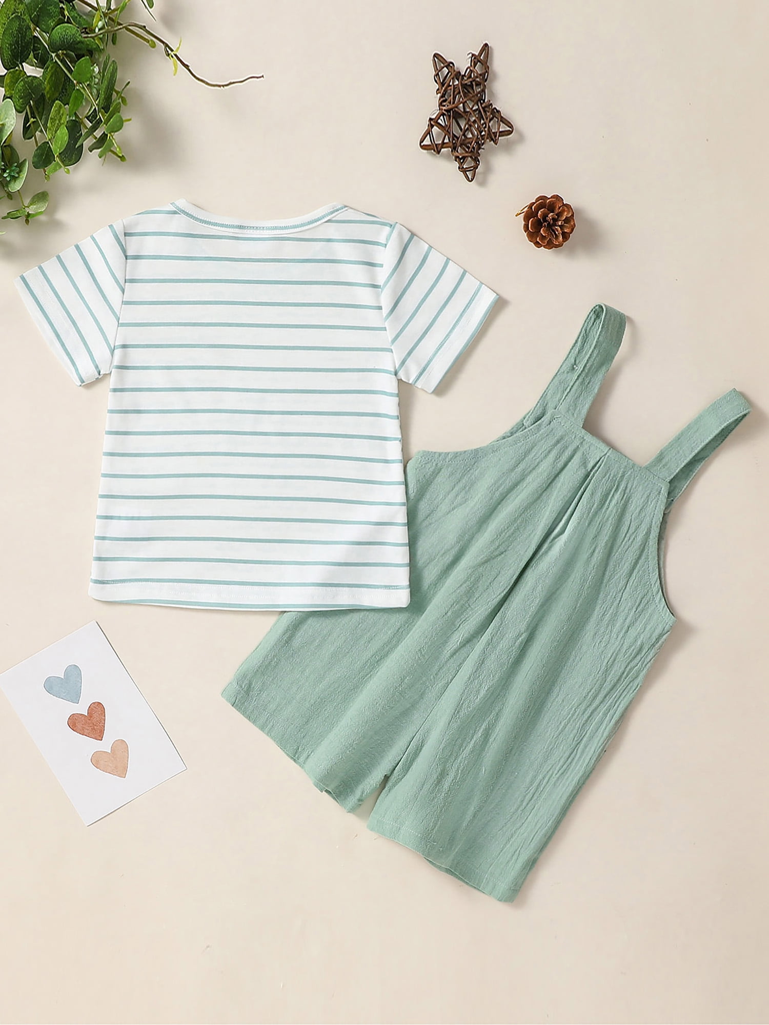 CARETOO Toddler Baby Girl Clothes Stripe Short Sleeve T-Shirt Suspender Overalls Shorts Set 2Pcs Summer Outfits