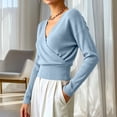 thumbnail image 5 of XUNKUSGA Sweaters for Women Fashion Wrap Cross V Neck Long Sleeve Knit Sweaters Classic Solid Color Slim Fit Pullover Sweaters Lightweight Soft Knit Tops for Women Sky Blue M, 5 of 7