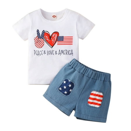 

kpoplk Fourth of July Baby Girl Outfit Toddler Kids Baby Girls Boys 4th of July Summer Short American Flag Toddler Girl Outfit(White 4-5 Y)