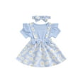 thumbnail image 1 of Gupgi Robe Marguerite pour Tout-Petit Bébé Fille, Côtelée, à Volants, Manches Courtes, Patchwork, avec Bandeau, 1 of 9