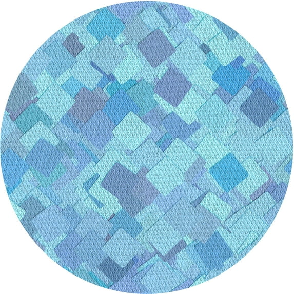 Ahgly Company Machine Washable Indoor Round Transitional Blue Area Rugs, 7' Round