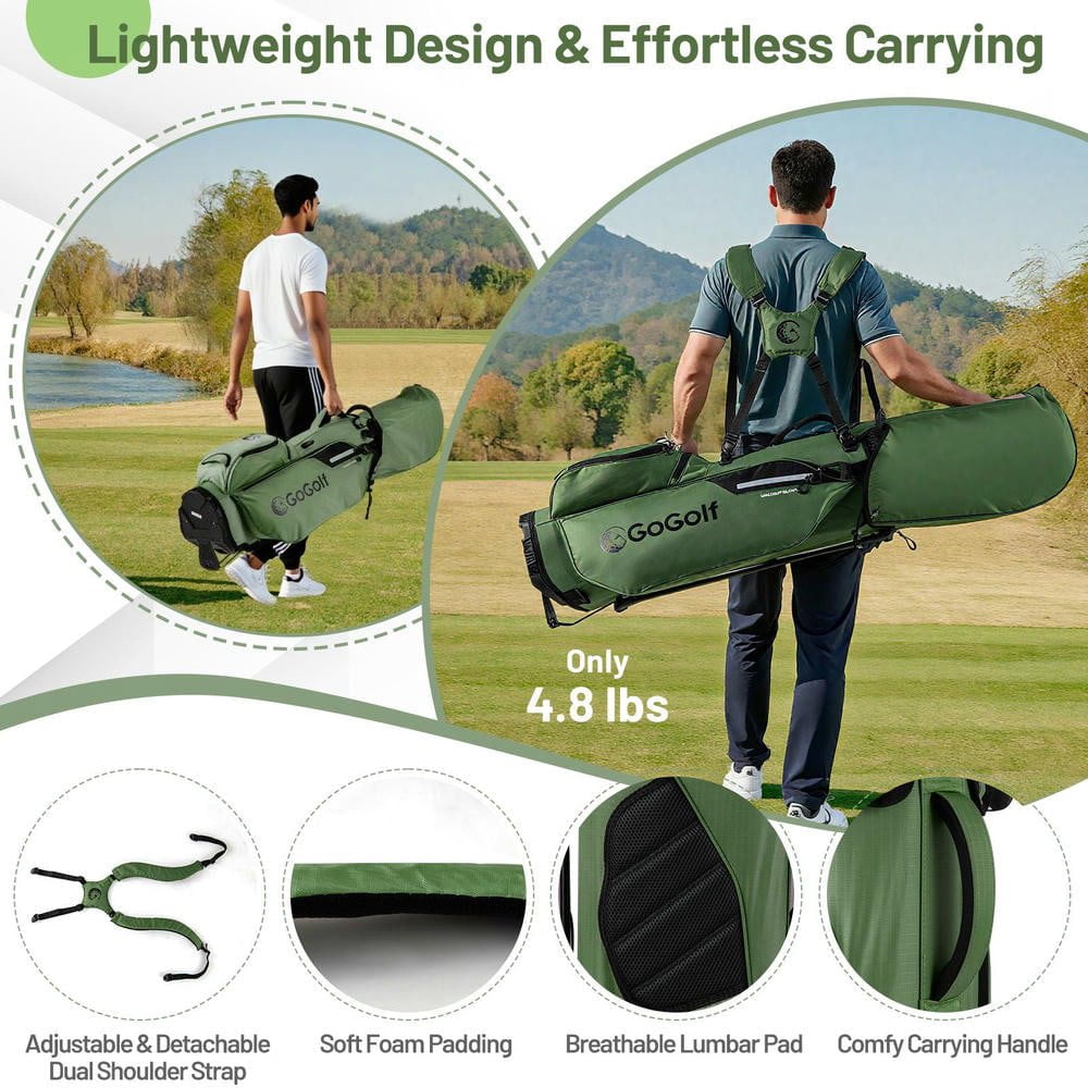 Resenkose Lightweight Golf Stand Bag, Portable Golf Bag with 8-Way Divider and 5 Practical Pockets for Easy Course Transport - Green