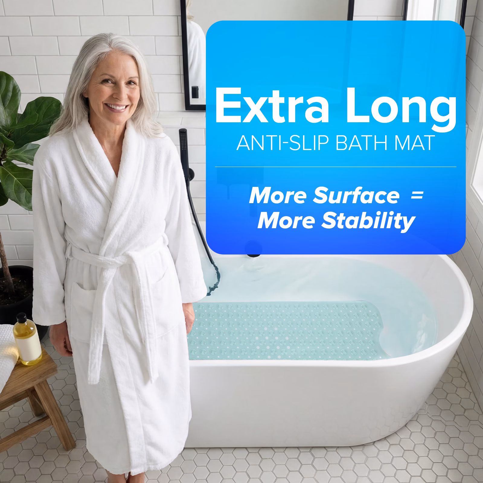 thumbnail image 5 of SlipX Solutions Bathtub Mat Non Slip 39 x 16, Extra Long Bathroom Shower Mat, Suction Cups, 5 of 8