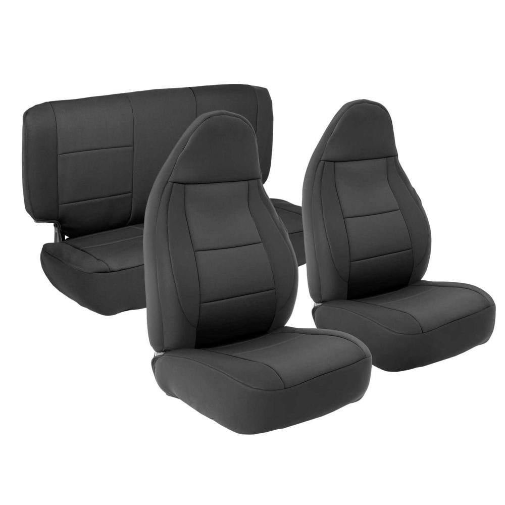 Rear Neoprene Seat Covers Jeep YJ & CJ7 76-90 Smittybilt Blk/Blk Front Pair