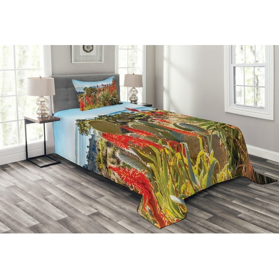 Ambesonne Landscape Quilted Bedspread Set 2 Pcs, Desert Mountain Photo, Twin Size, Multicolor