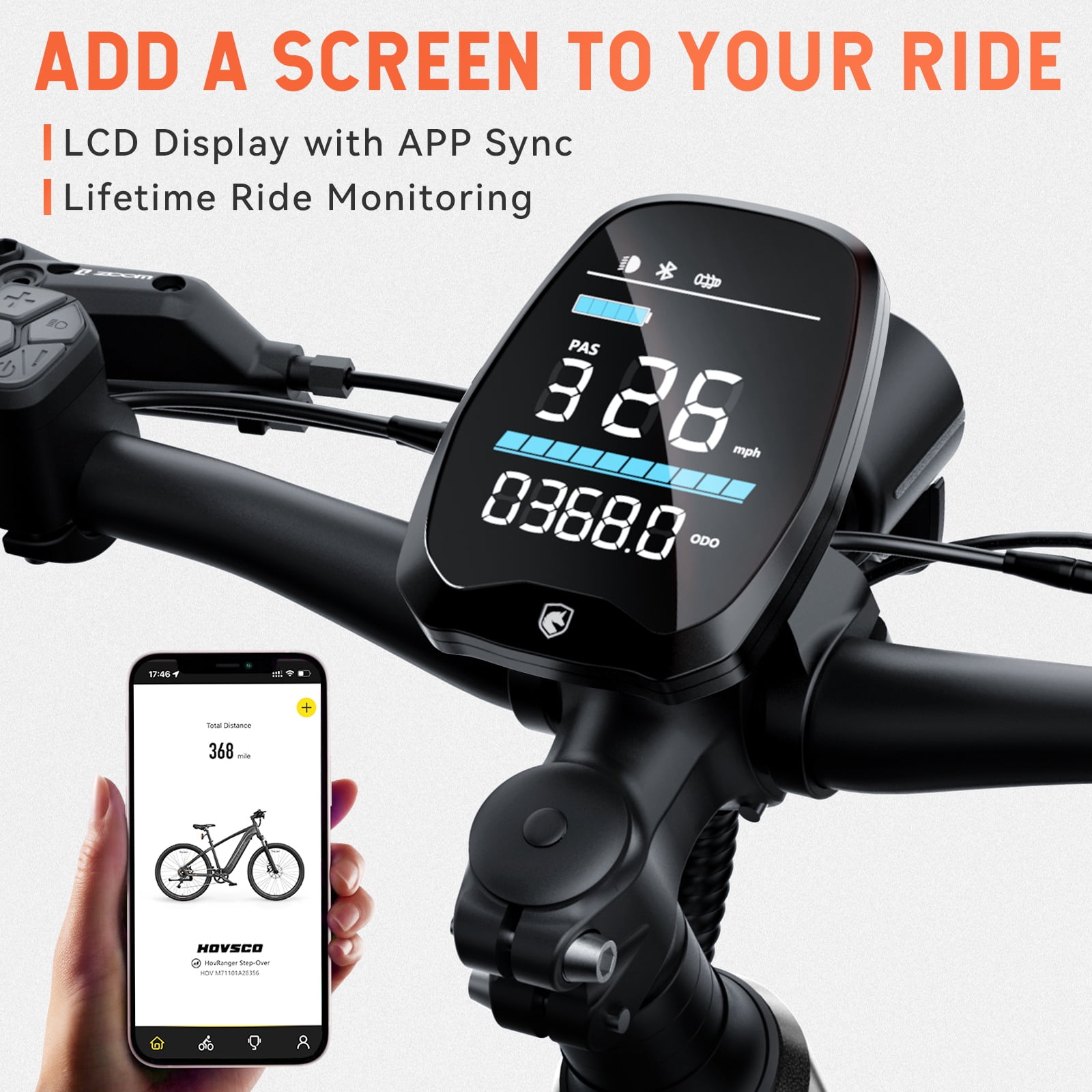 HOVSCO Electric Bike for Adults, 500W Peak Motor 20mph, 48V/15Ah, E-Mountain bicycle, UL2849, APP Control