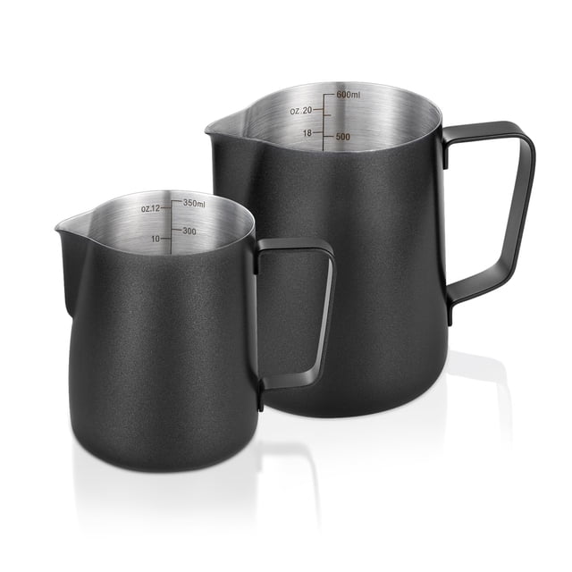 Jarra espumadora de leche de acero inoxidable negro mate de 350 ml y 600 ml