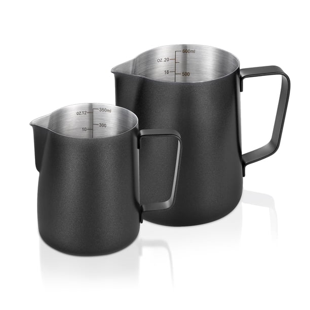 Jarra espumadora de leche de acero inoxidable negro mate de 350 ml y 600 ml