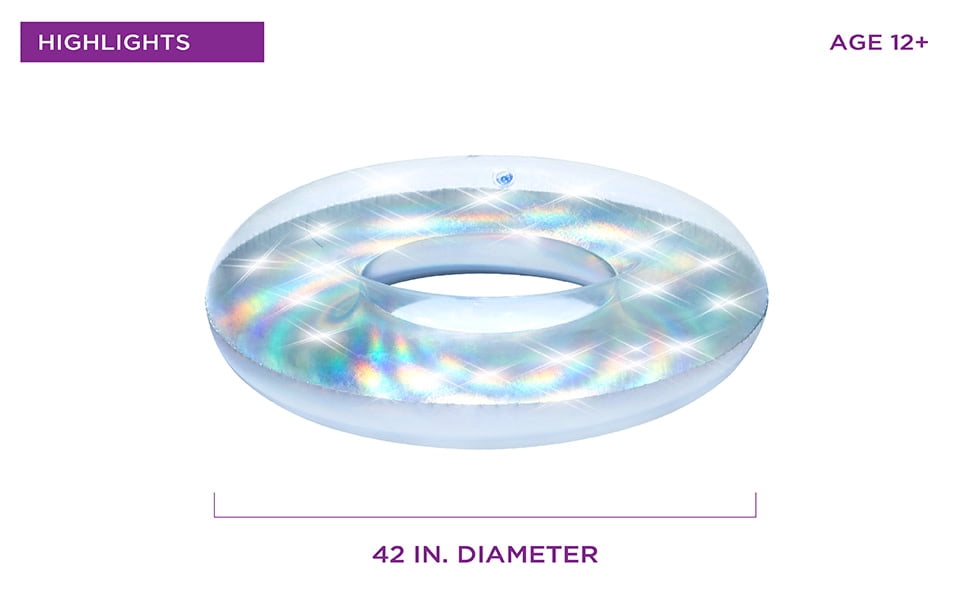 H2OGO! Inflatable Iridescent Silver Swim Tube 42” Pool Float, for Children & Teens 12+