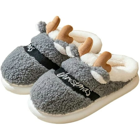 

CoCopeaunts Women Men Cute Slippers Christmas Deer Fluffy Fuzzy Warm Couples Slippers Faux Fur Comfy House Slipper for Indoor Outdoor