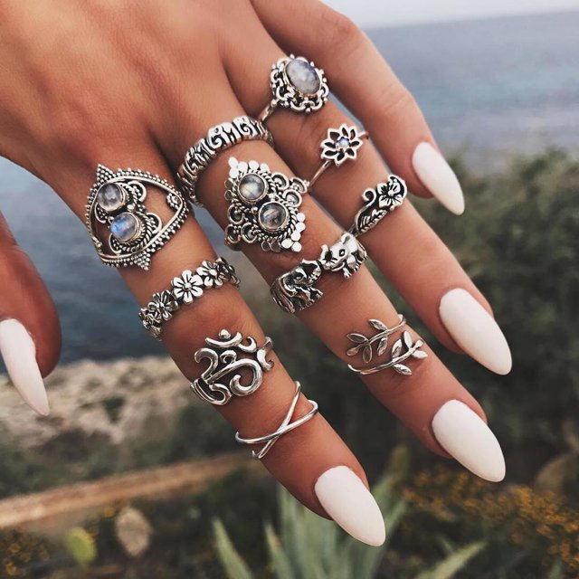 Conjuntos de anillos Vintage para nudillos para mujer, anillos con figura geométrica de piedra de cristal bohemio para mujer, regalo de joyería bohemio 2021 Dengxun unisex
